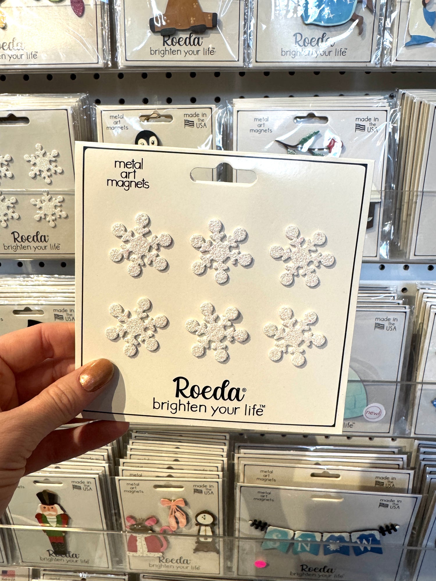 Snowflake Magnets S/6 White Glitter