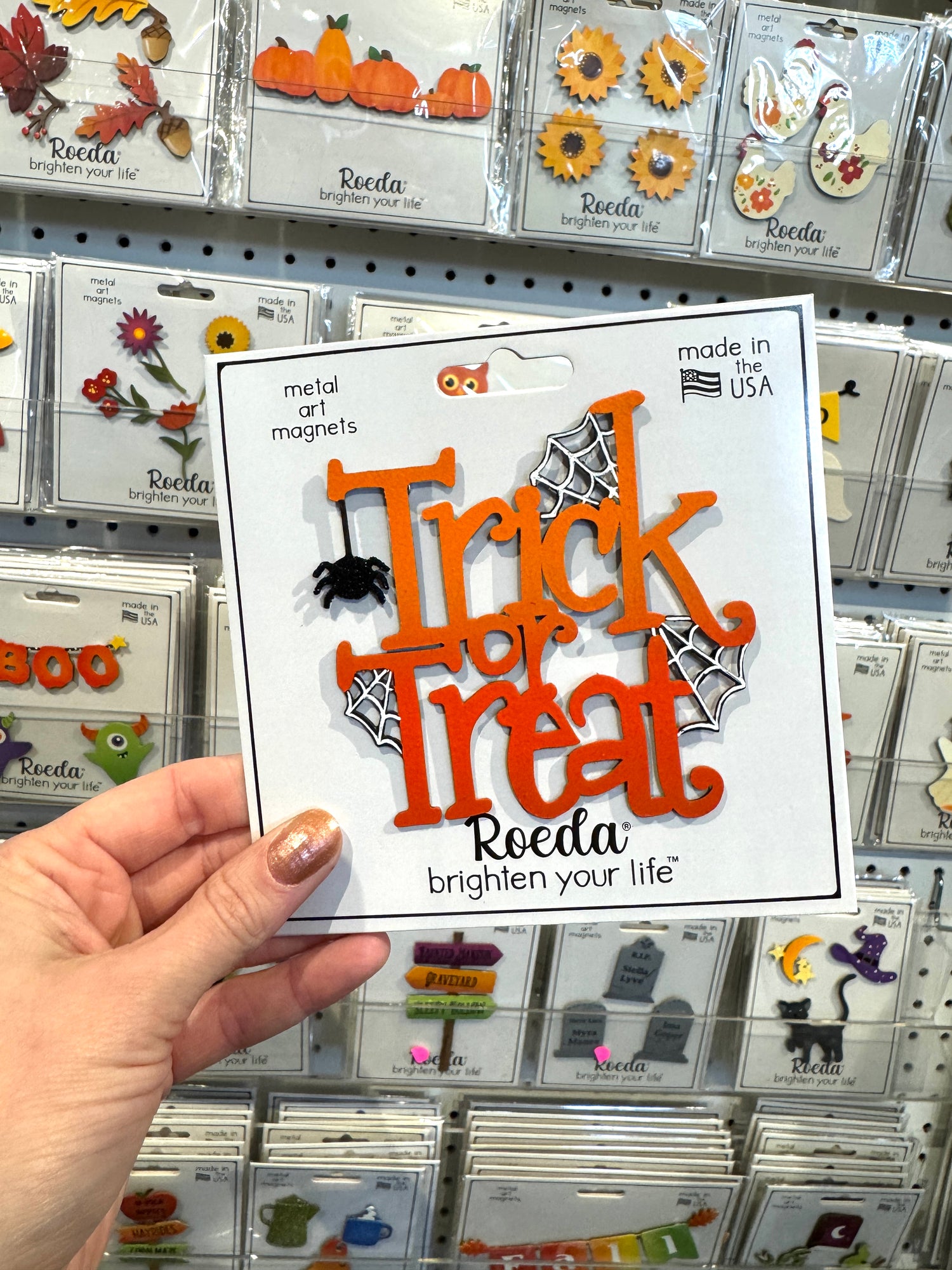"Trick or Treat" Magnet w/ Spider - Orange