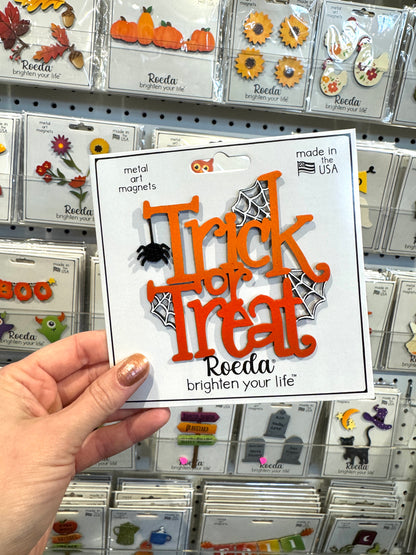 "Trick or Treat" Magnet w/ Spider - Orange