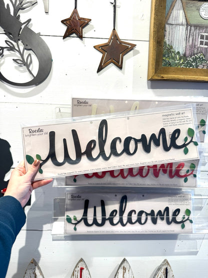 Welcome Magnetic Word w/ Greenery - 18" Black