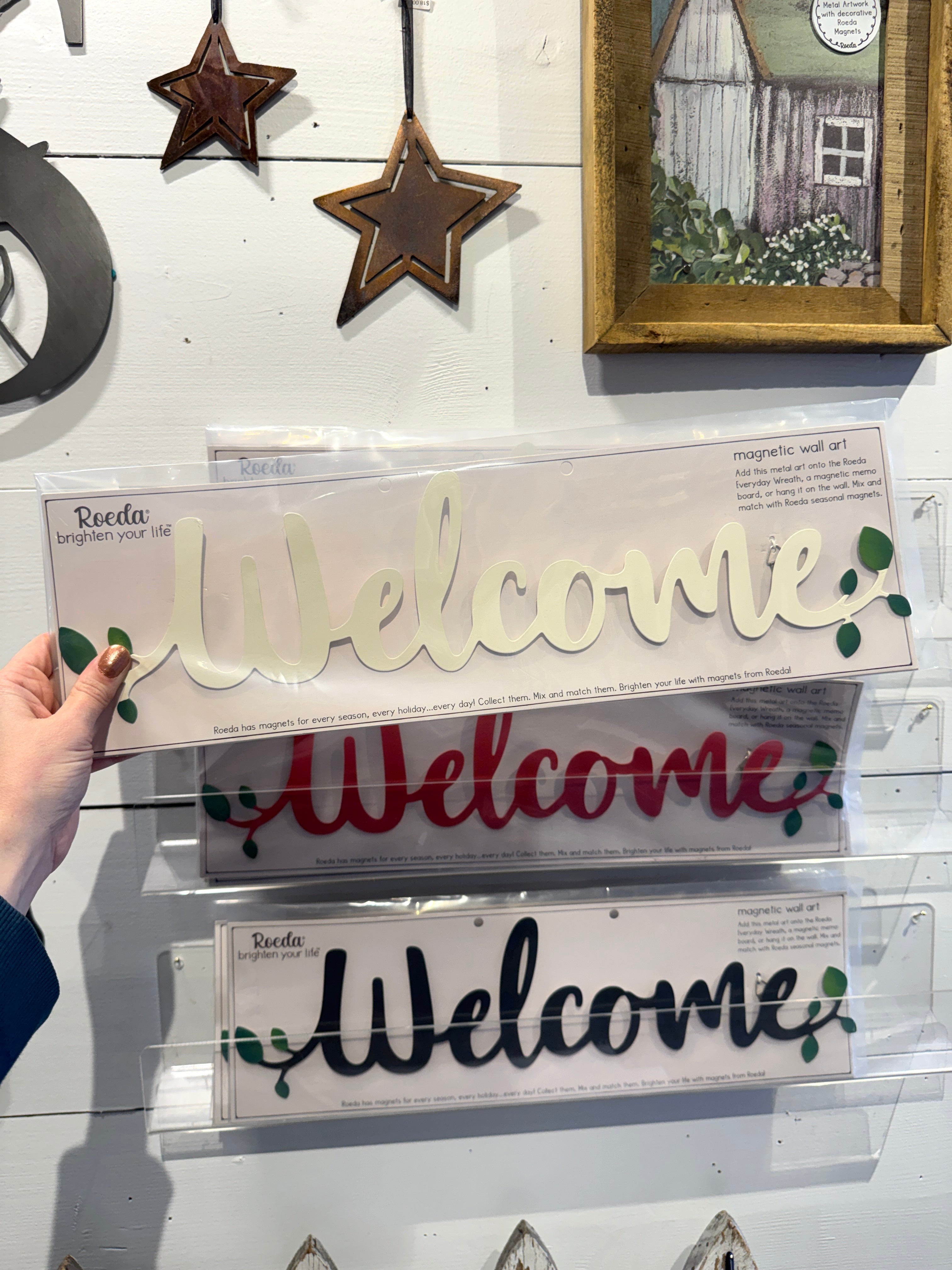 "Welcome" Magnetic Word w/ Greenery - 18" White