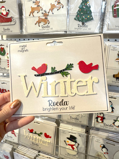 "Winter" w/ Bird Magnets S/2