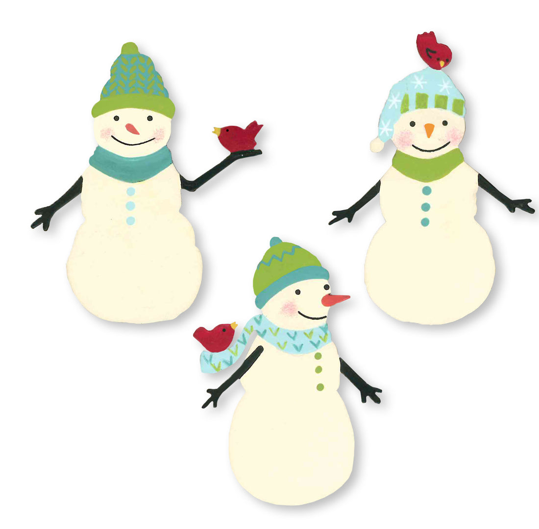 Schneemann mit Vogelmagneten