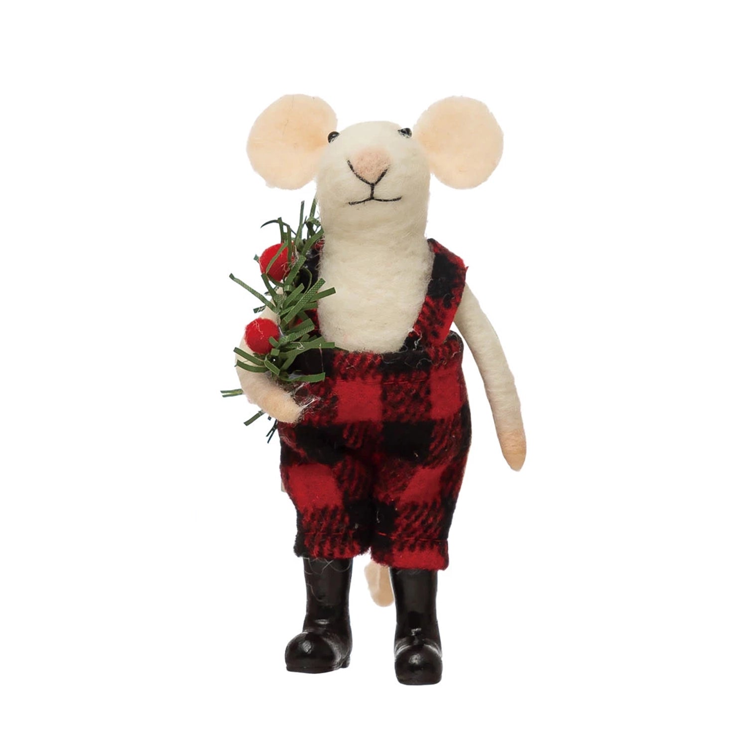 Wool Felt Mouse in Red Plaid Outfit , 2 Styles