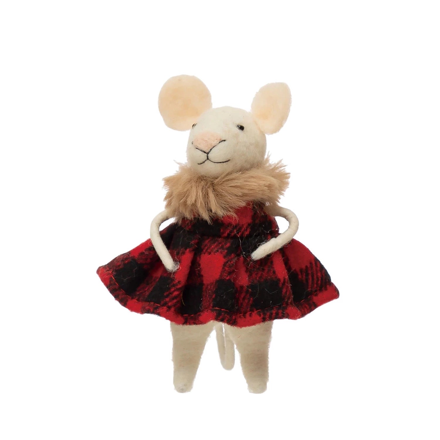 Wool Felt Mouse in Red Plaid Outfit , 2 Styles