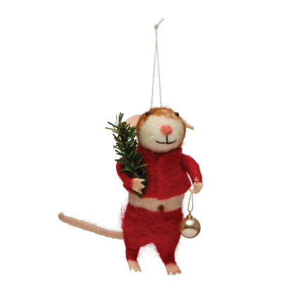 Wollfilz-Maus im Outfit mit Kunstbaum-Ornament, 2 Stile 